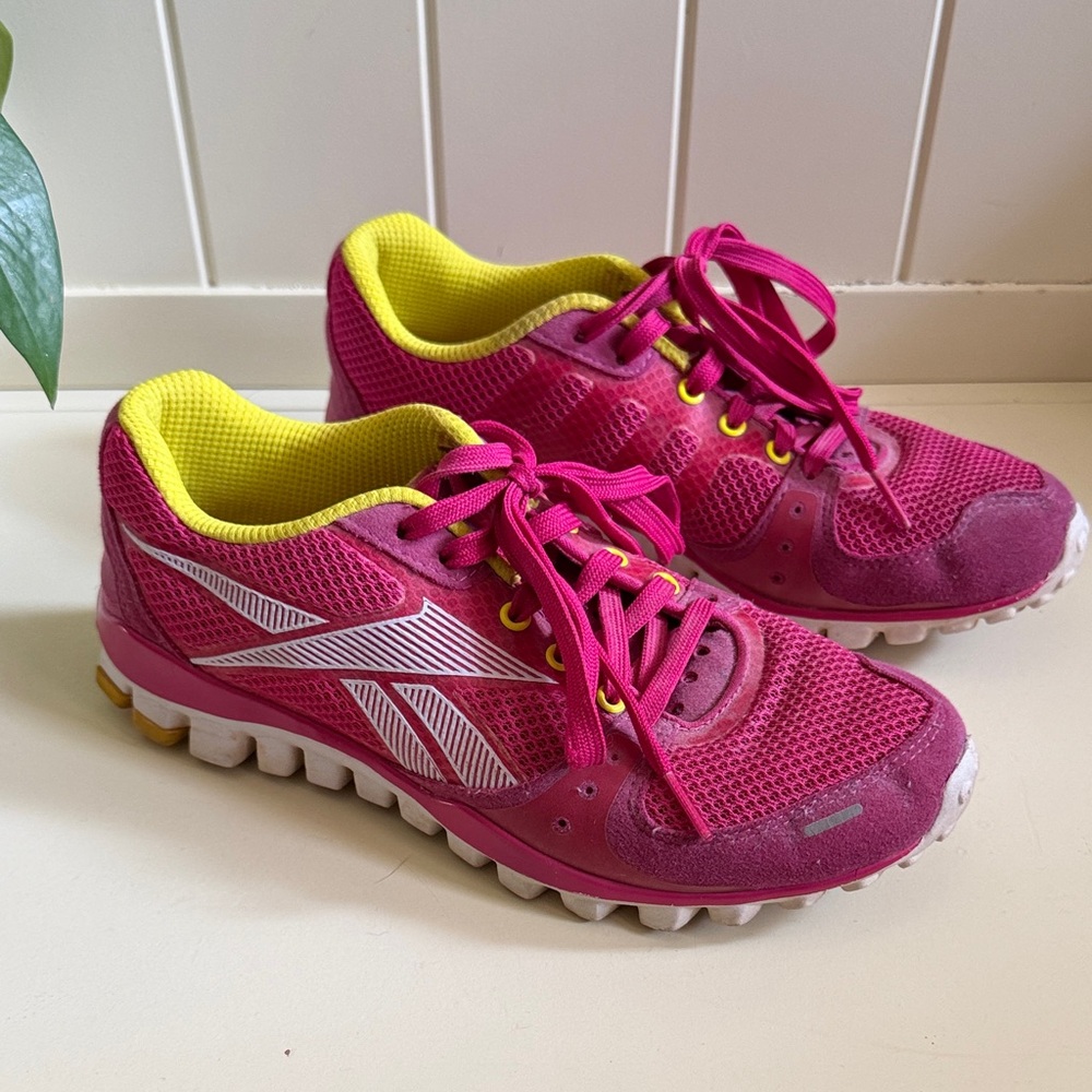 Reebok Women's Pink and Yellow Athletic RealFlex Sneakers